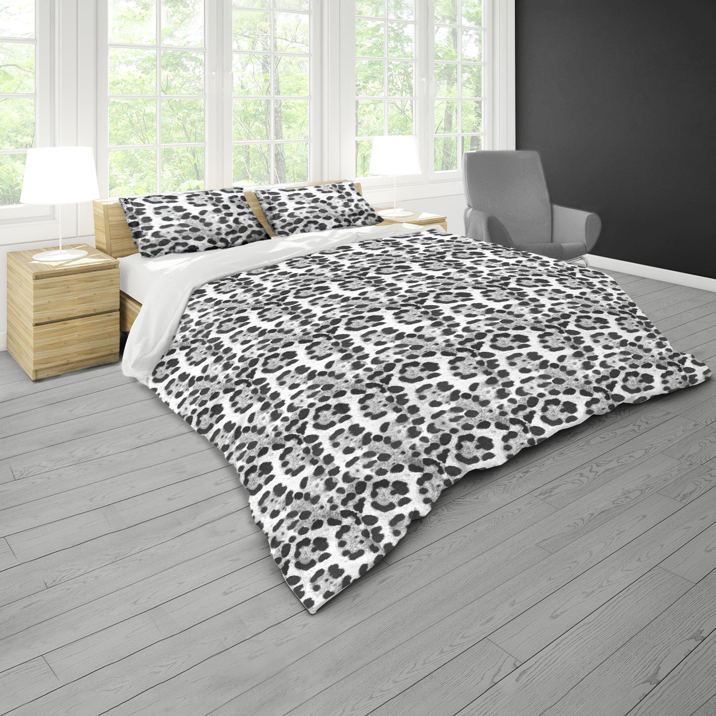 White Imitation Leopard Skin Duvet Cover Set