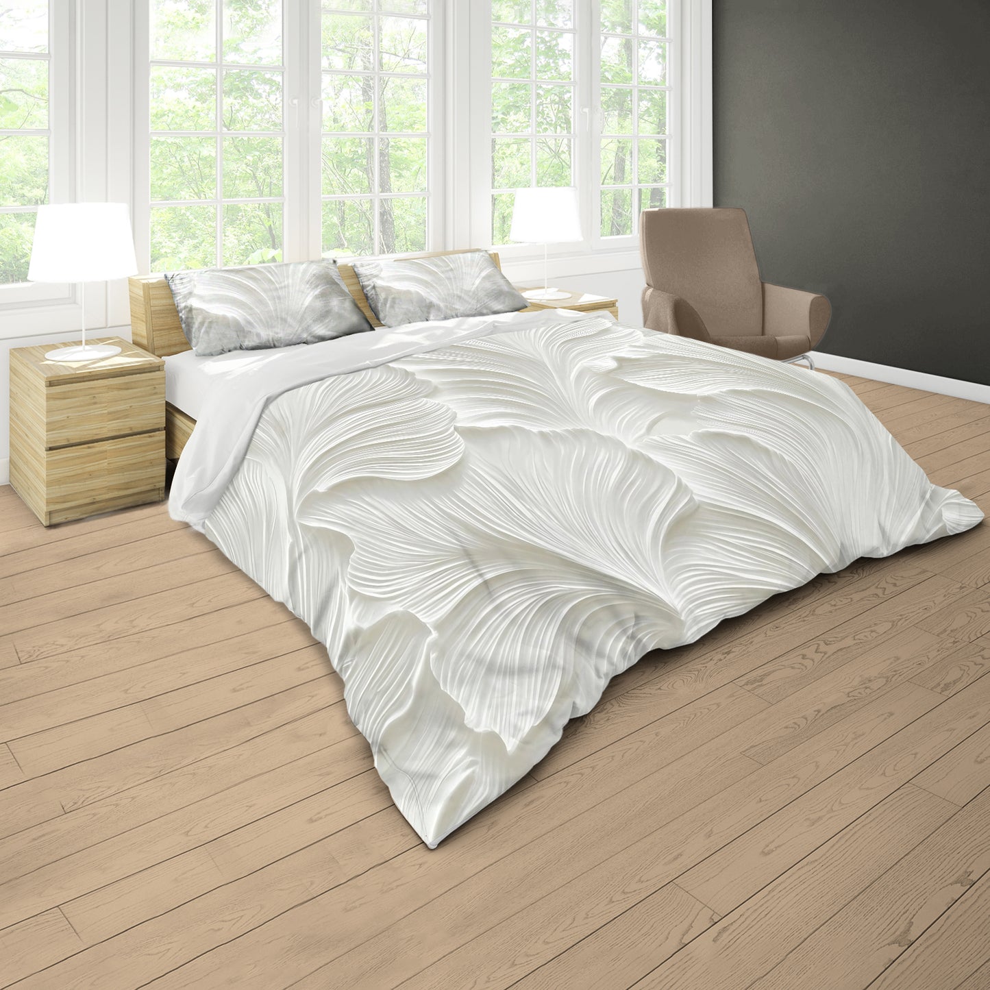 White Leaves Duvet Cover Set