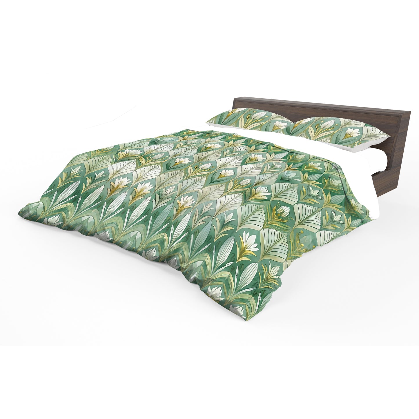 White Lillies in Green Columns Duvet Cover Set