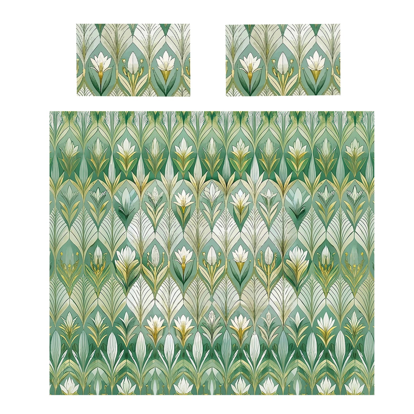 White Lillies in Green Columns Duvet Cover Set