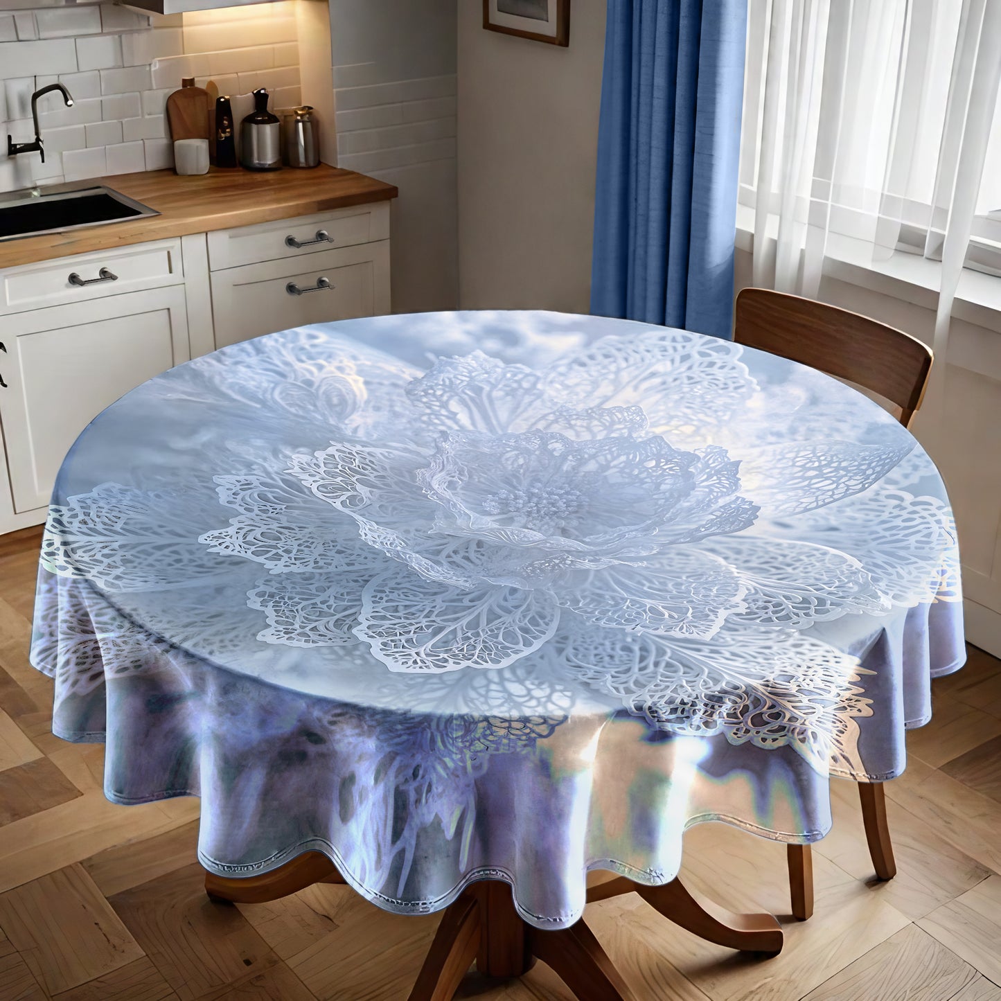 White Net Round Tablecloth