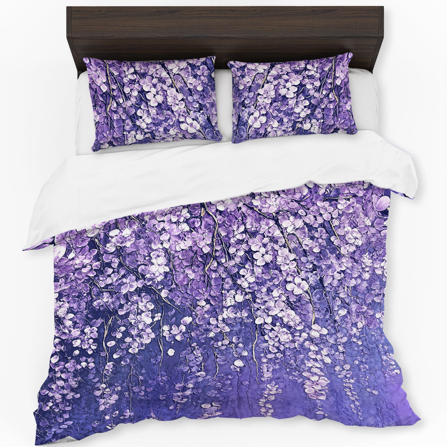 White On Purple Blossoms Duvet Cover Set