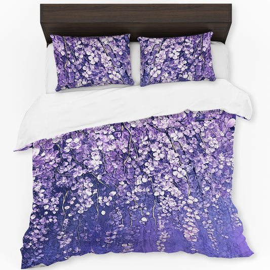 White On Purple Blossoms Duvet Cover Set