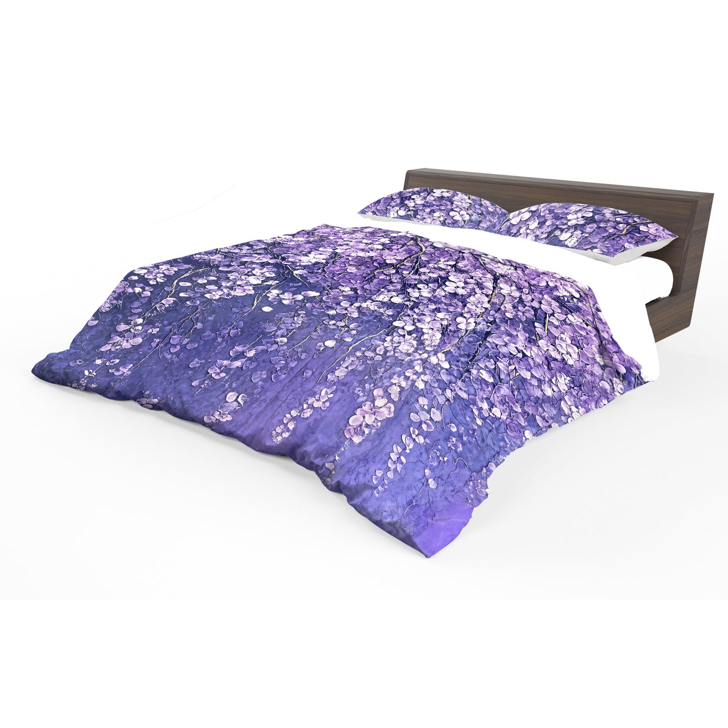 White On Purple Blossoms Duvet Cover Set