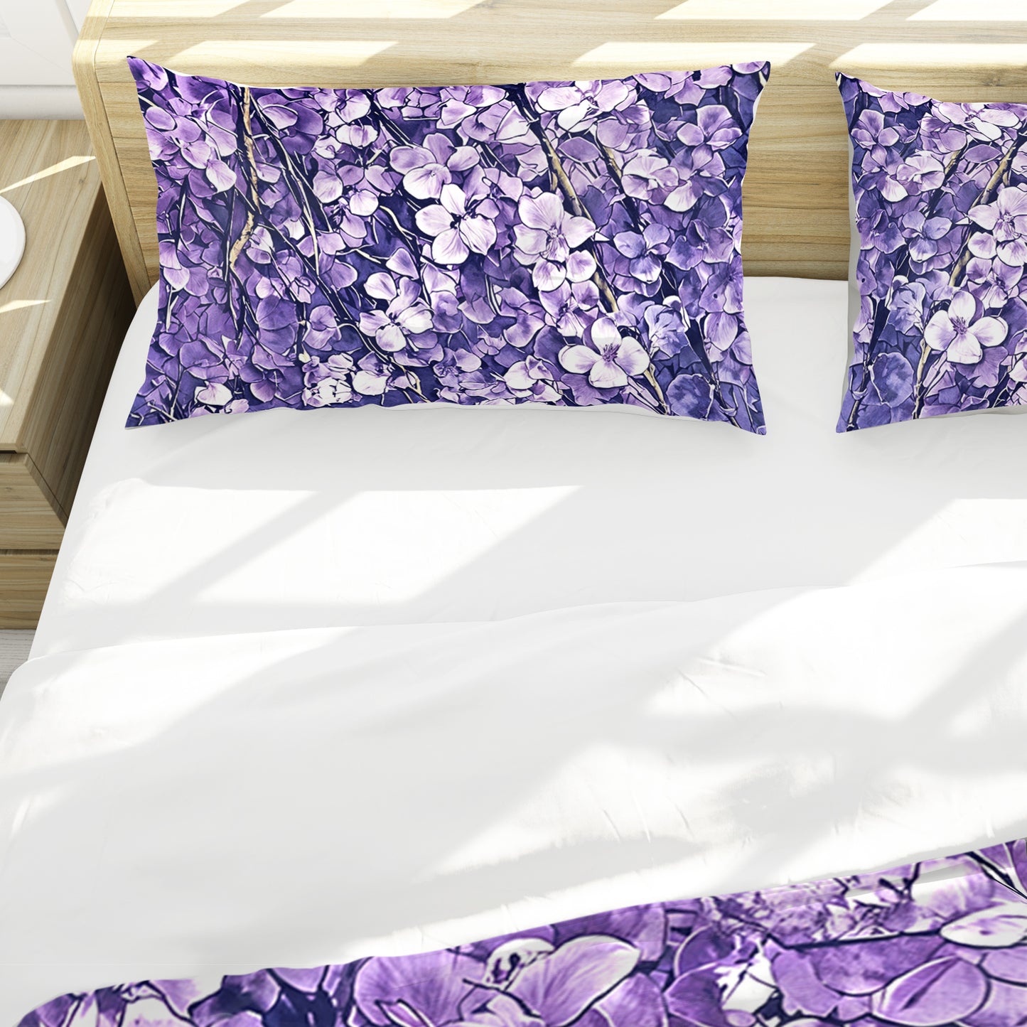 White On Purple Blossoms Duvet Cover Set
