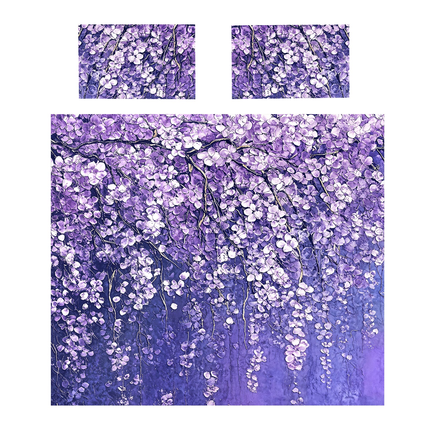 White On Purple Blossoms Duvet Cover Set