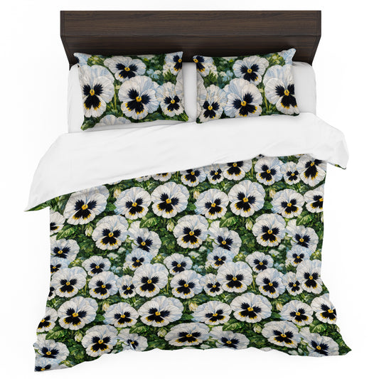 White Pansy Patchwork Duvet Cover Set