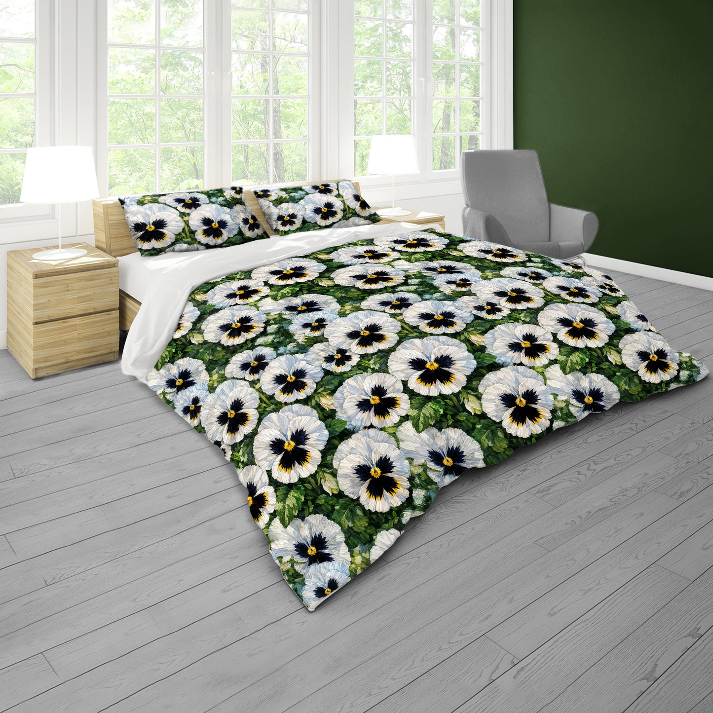 White Pansy Patchwork Duvet Cover Set