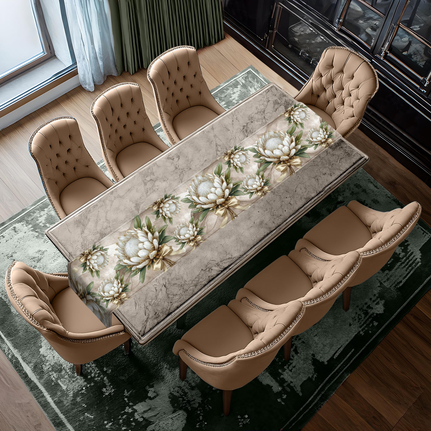 White Proteas Table Runner by Mark van Vuuren
