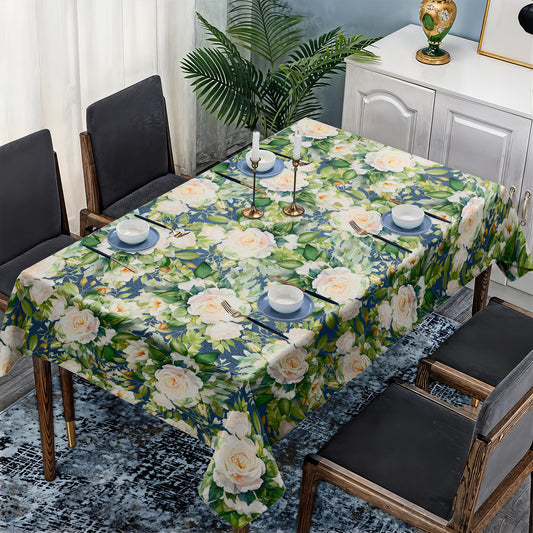 White Rose on Navy Rectangle Tablecloth by Mark Van Vuuren
