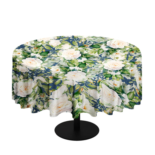 White Rose on Navy By Mark Van Vuuren Round Tablecloth