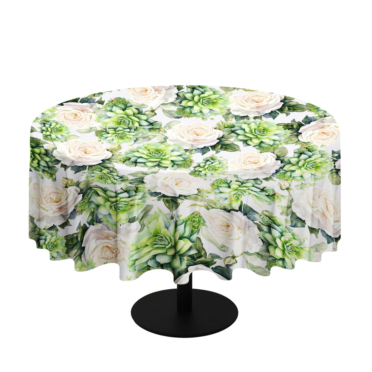 White Roses and Succulents By Mark Van Vuuren Round Tablecloth