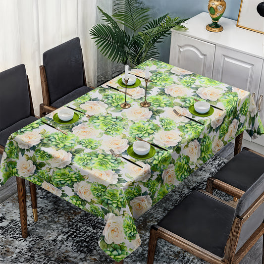 White Roses and Succulents Rectangle Tablecloth By Mark Van Vuuren