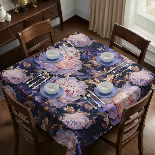 White Roses on Dark Blue Square Tablecloth