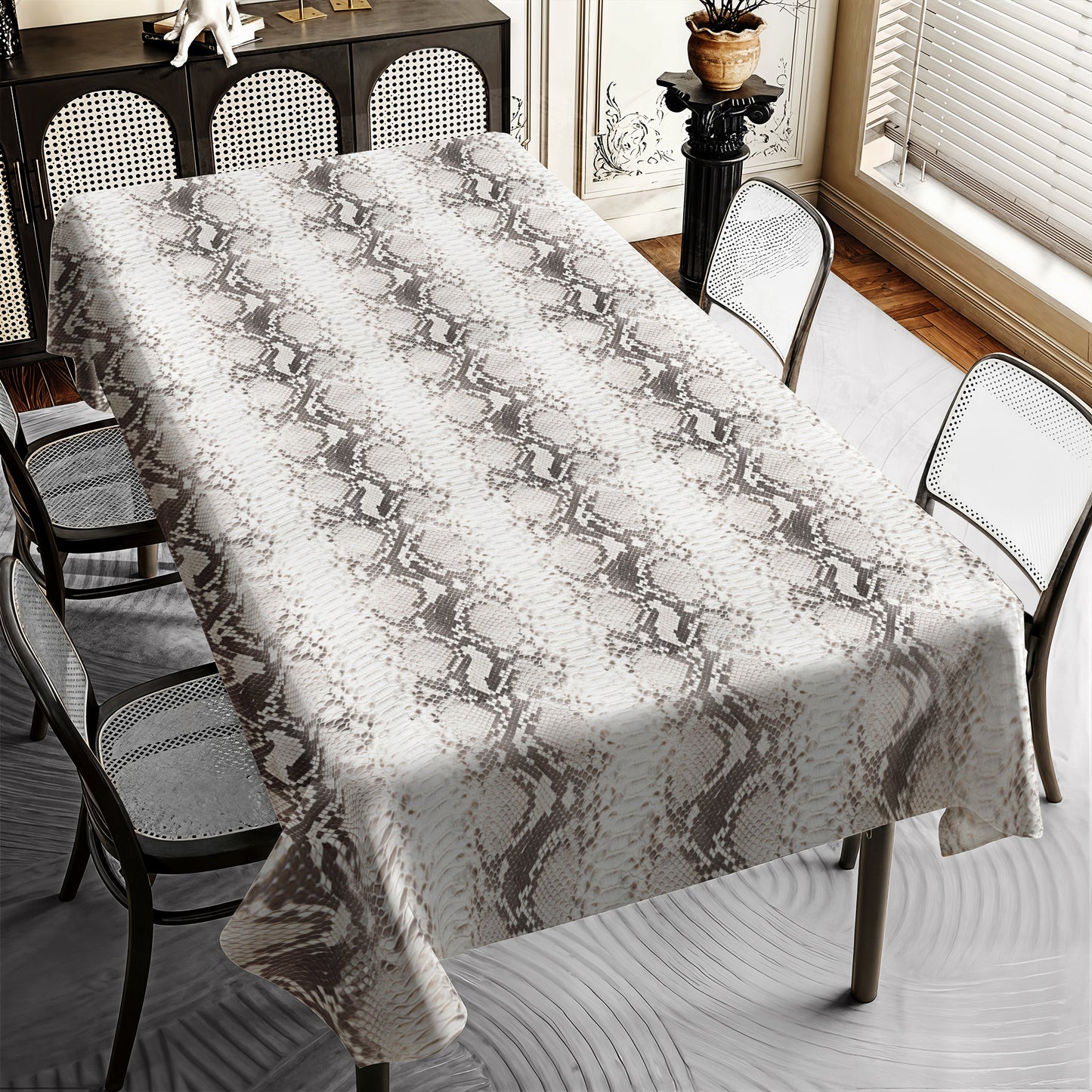 White Snake Skin Rectangle Tablecloth