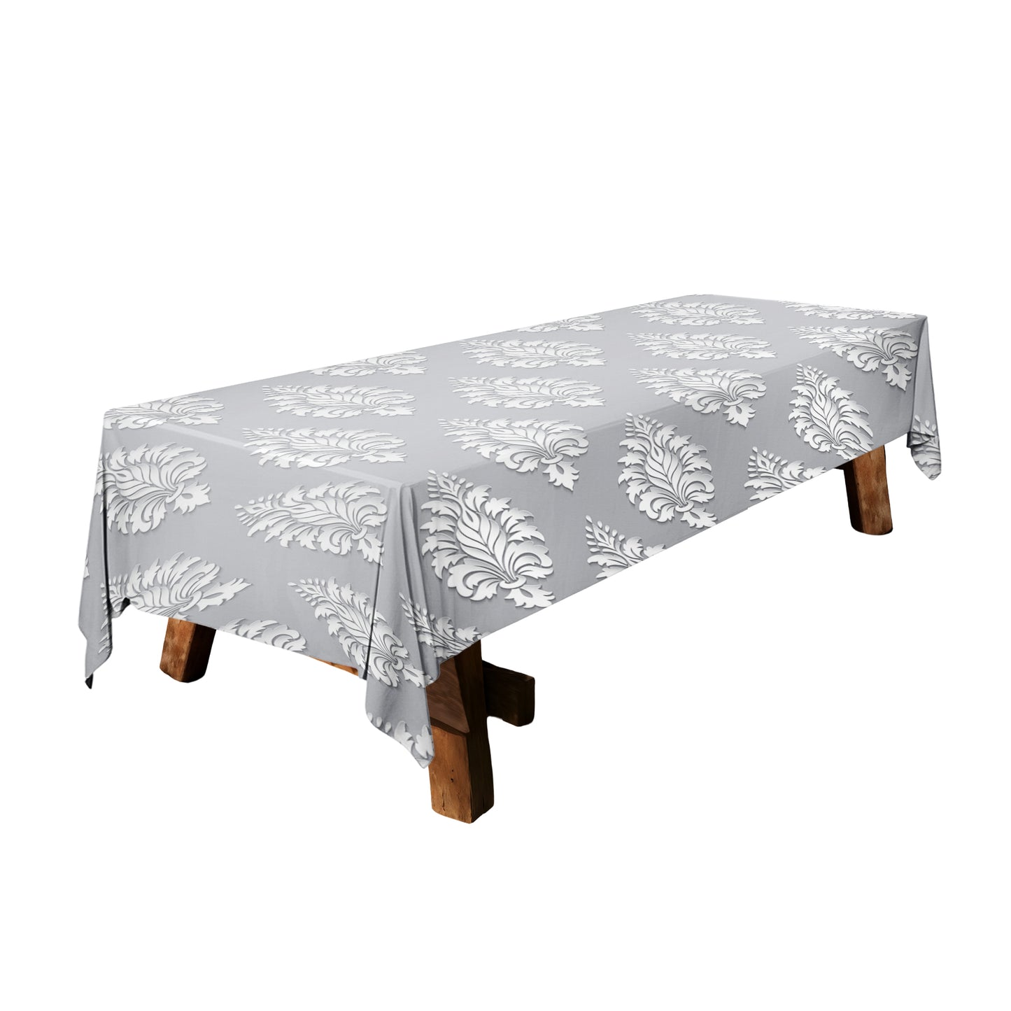 White Victorian Ornament on Grey 3m Rectangle Tablecloth