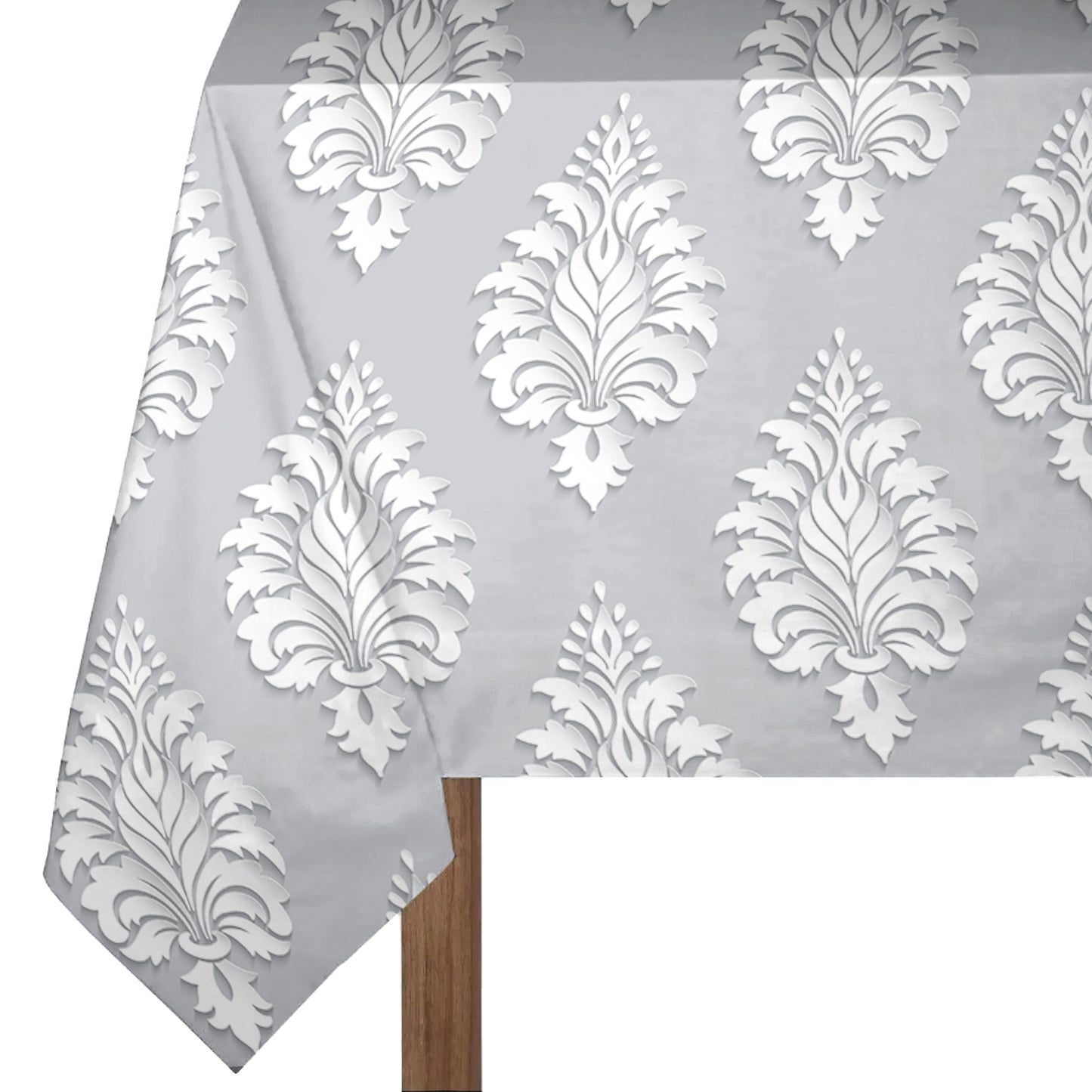 White Victorian Ornament on Grey 3m Rectangle Tablecloth