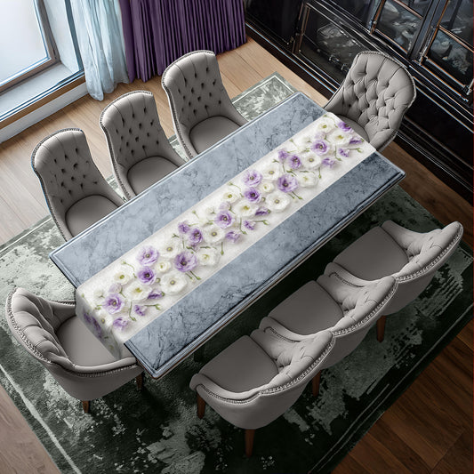 White and Lilac Floral Table Runner