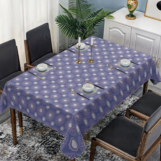 White circles on Deep Bluegrey Rectangle Tablecloth
