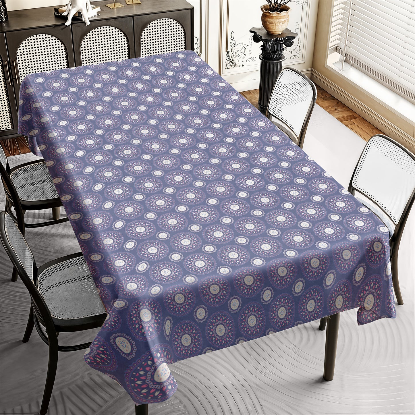 White circles on Deep Bluegrey Rectangle Tablecloth