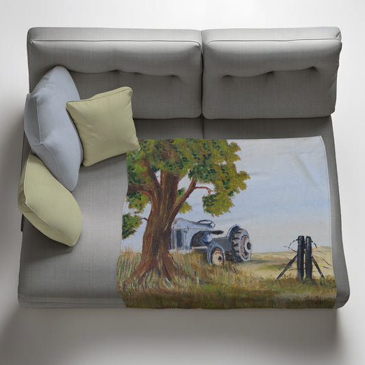 Tractor under Tree Light Weight Fleece Blanket by Wikus Hattingh