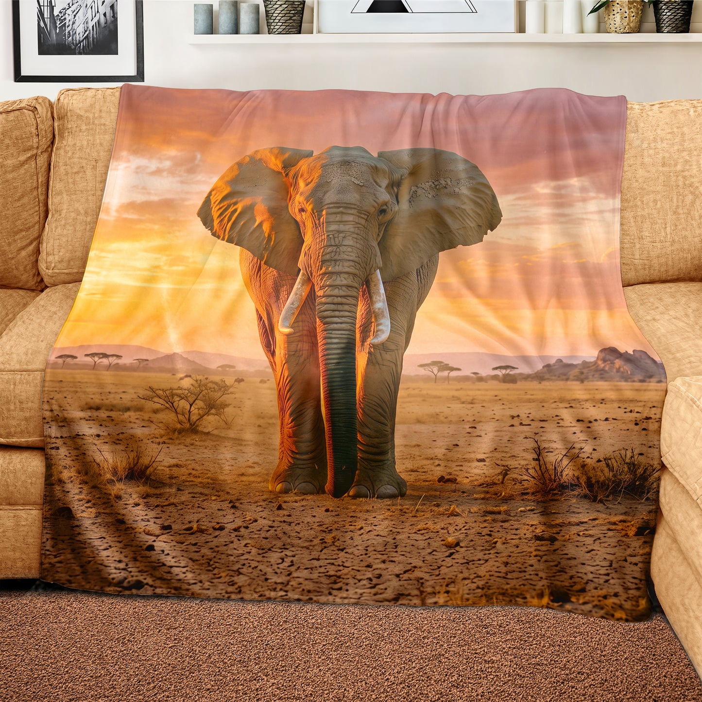 Wildlife African Elephant Light Weight Fleece Blanket