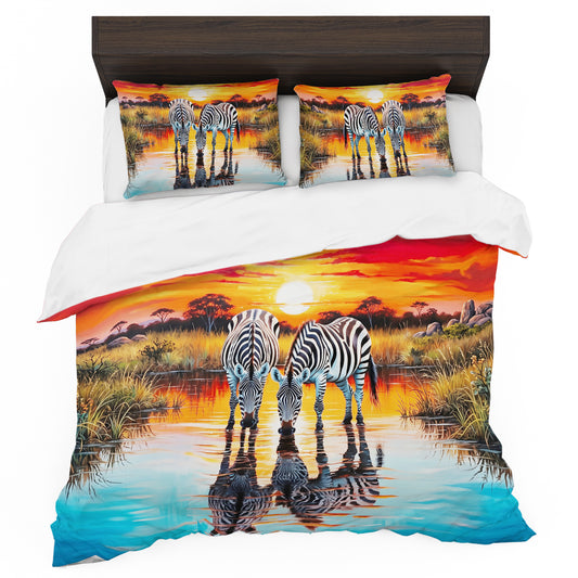 Wildlife Crimson Sunset Zebra Duvet Cover Set