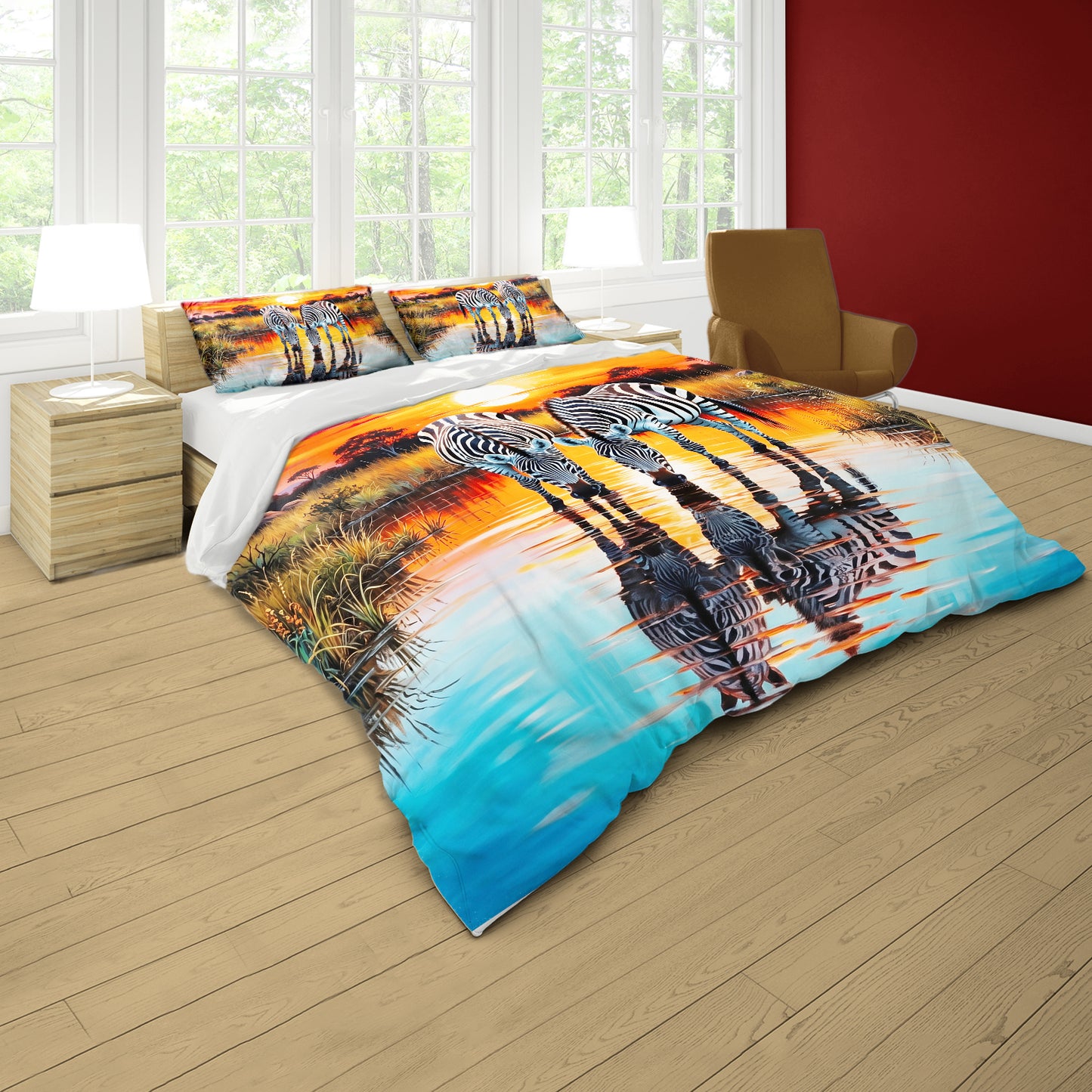 Wildlife Crimson Sunset Zebra Duvet Cover Set