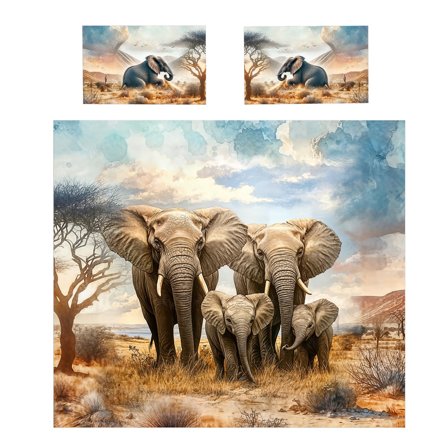 Wildlife Elephant Family Duvet Cover Set