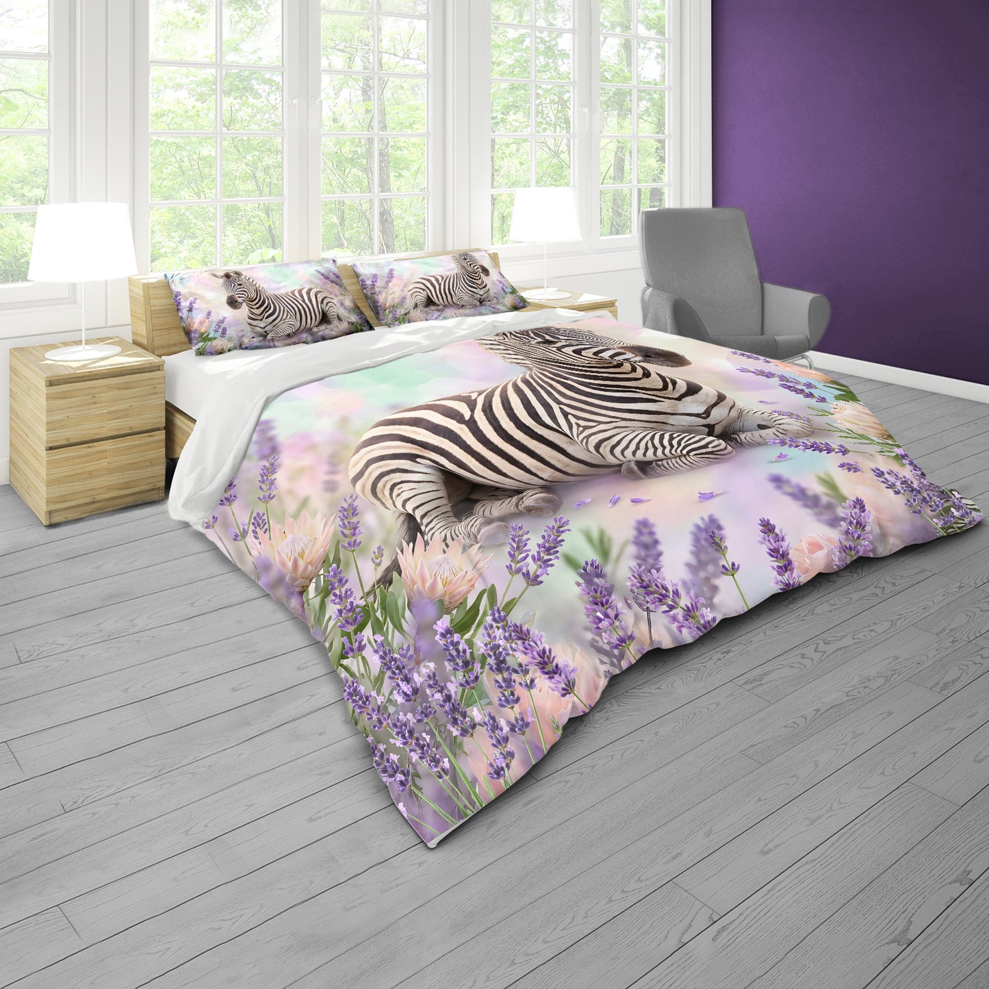 Wildlife Lavender Zebra Duvet Cover Set