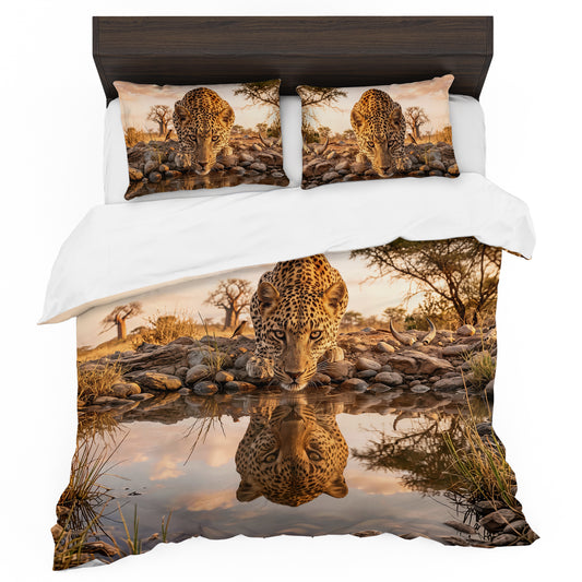 Wildlife Leopard's Reflection Duvet Cover Set