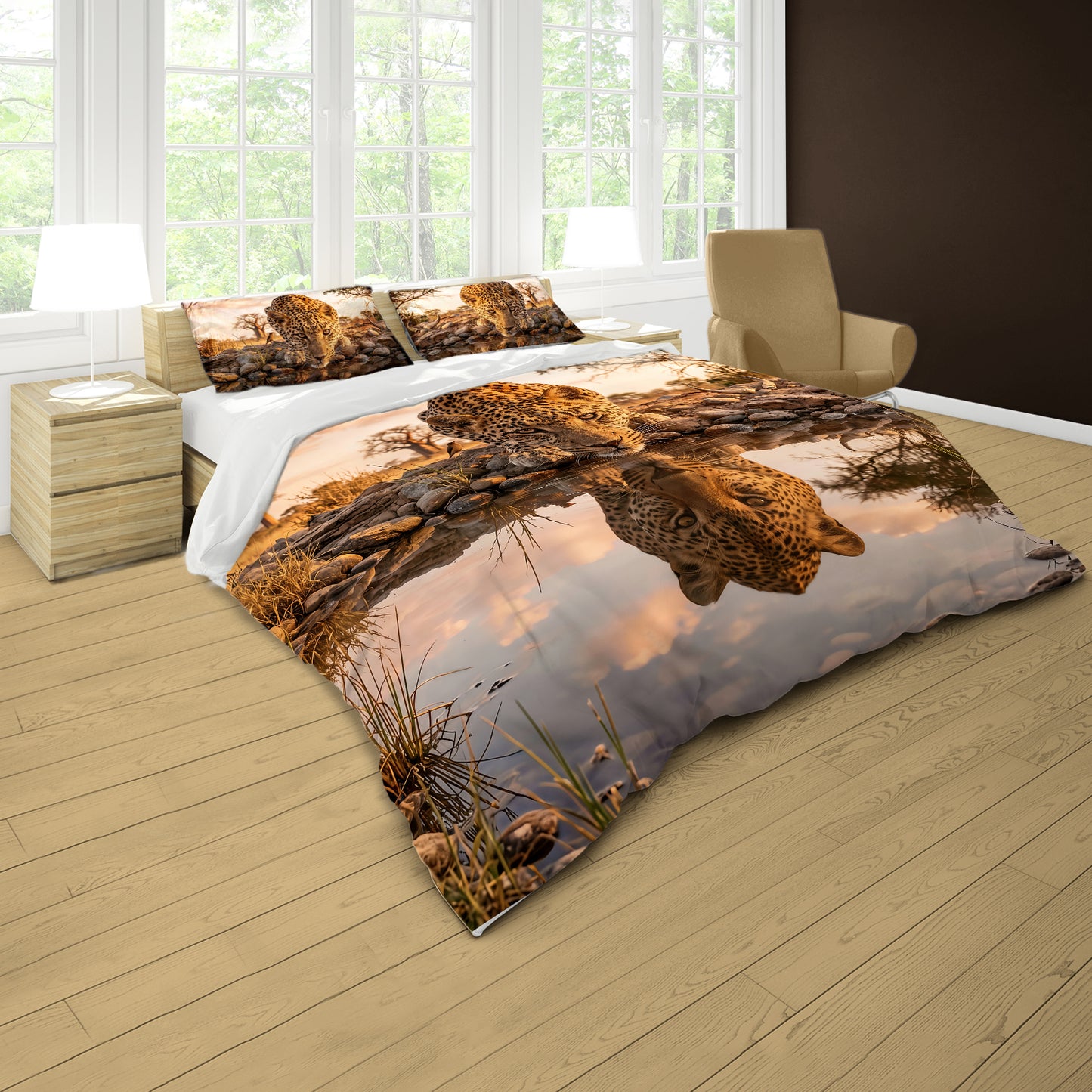 Wildlife Leopard's Reflection Duvet Cover Set