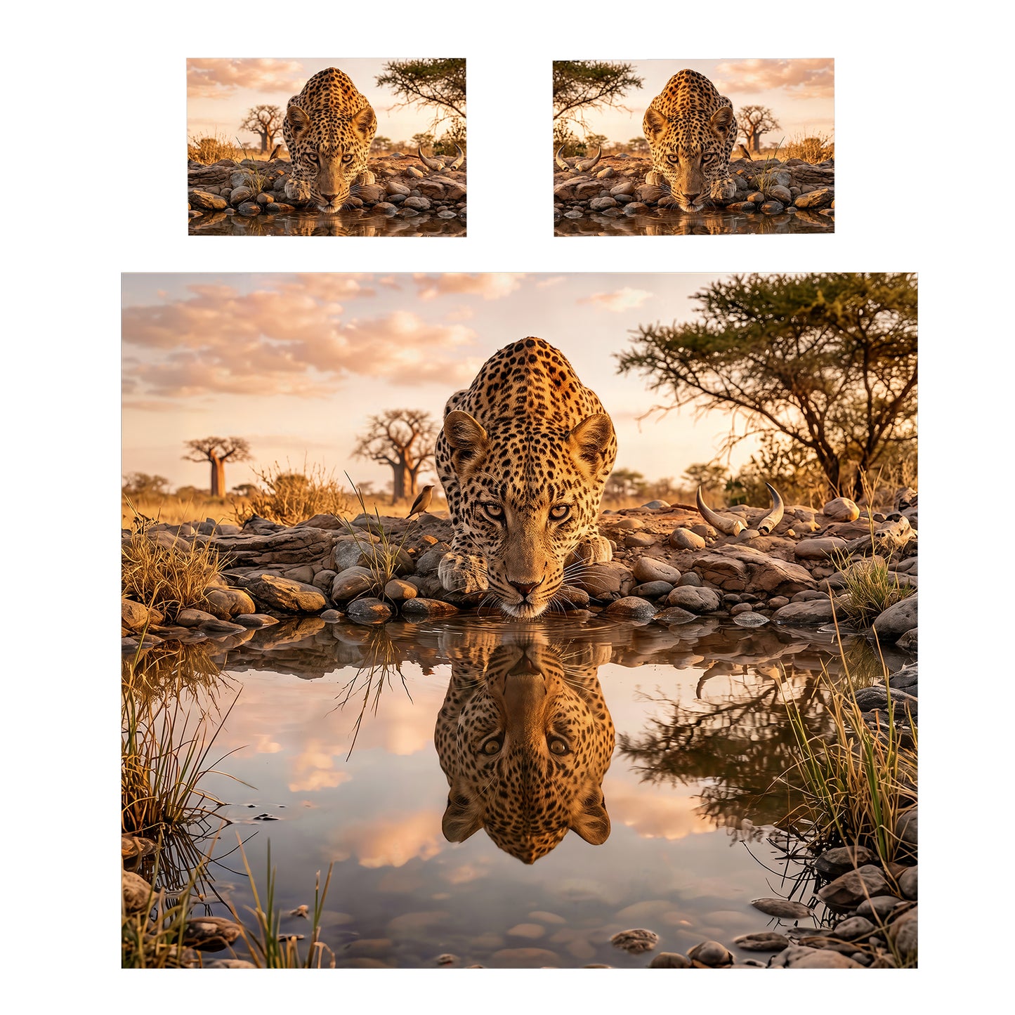 Wildlife Leopard's Reflection Duvet Cover Set