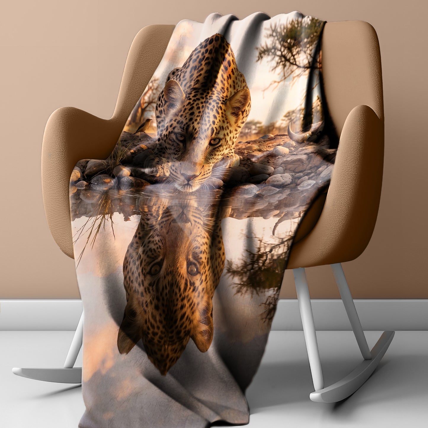 Wildlife Leopard's Reflection Light Weight Fleece Blanket