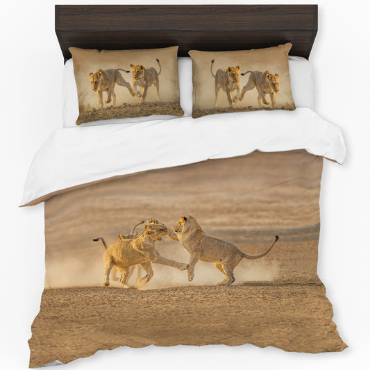 Wildlife Lion Cubs Playing Duvet Cover Set by Fanie Heymans