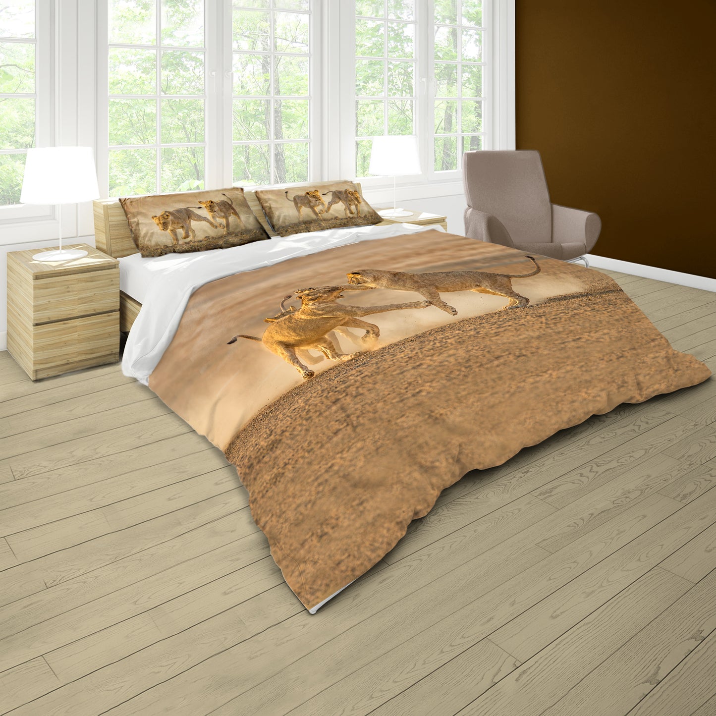Wildlife Lion Cubs Playing Duvet Cover Set by Fanie Heymans