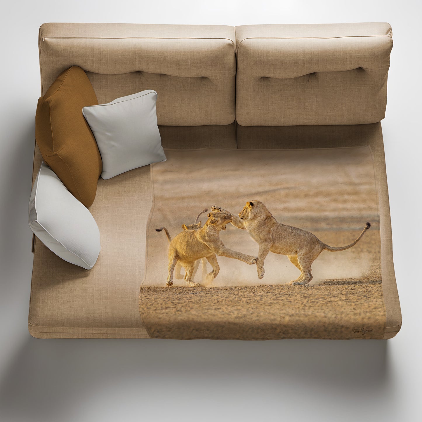 Wildlife Lion Cubs Playing Light Weight Fleece Blanket by Fanie Heymans