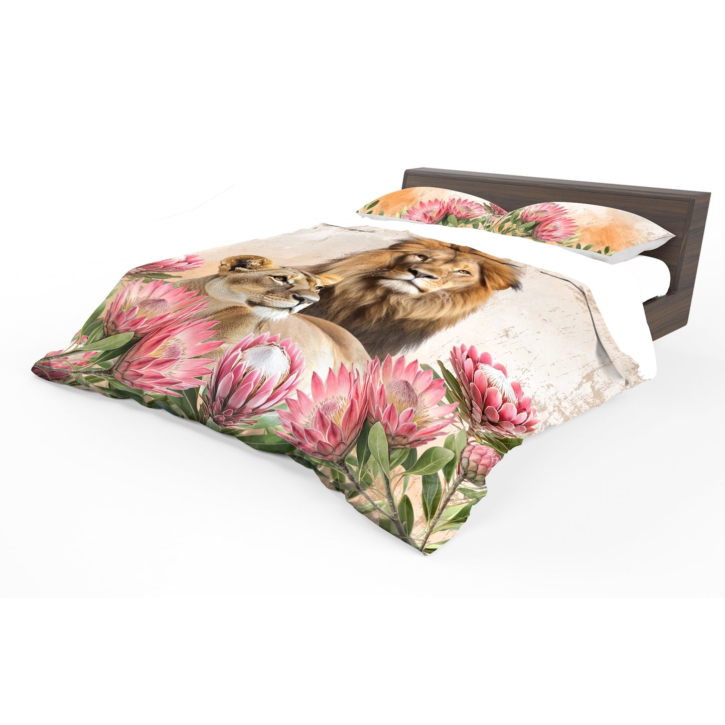 Wildlife Lions Crowned by Protea Duvet Cover Set