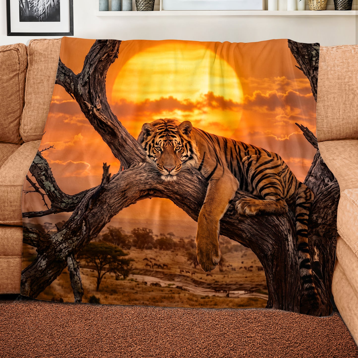 Wildlife Sunset Tiger Light Weight Fleece Blanket