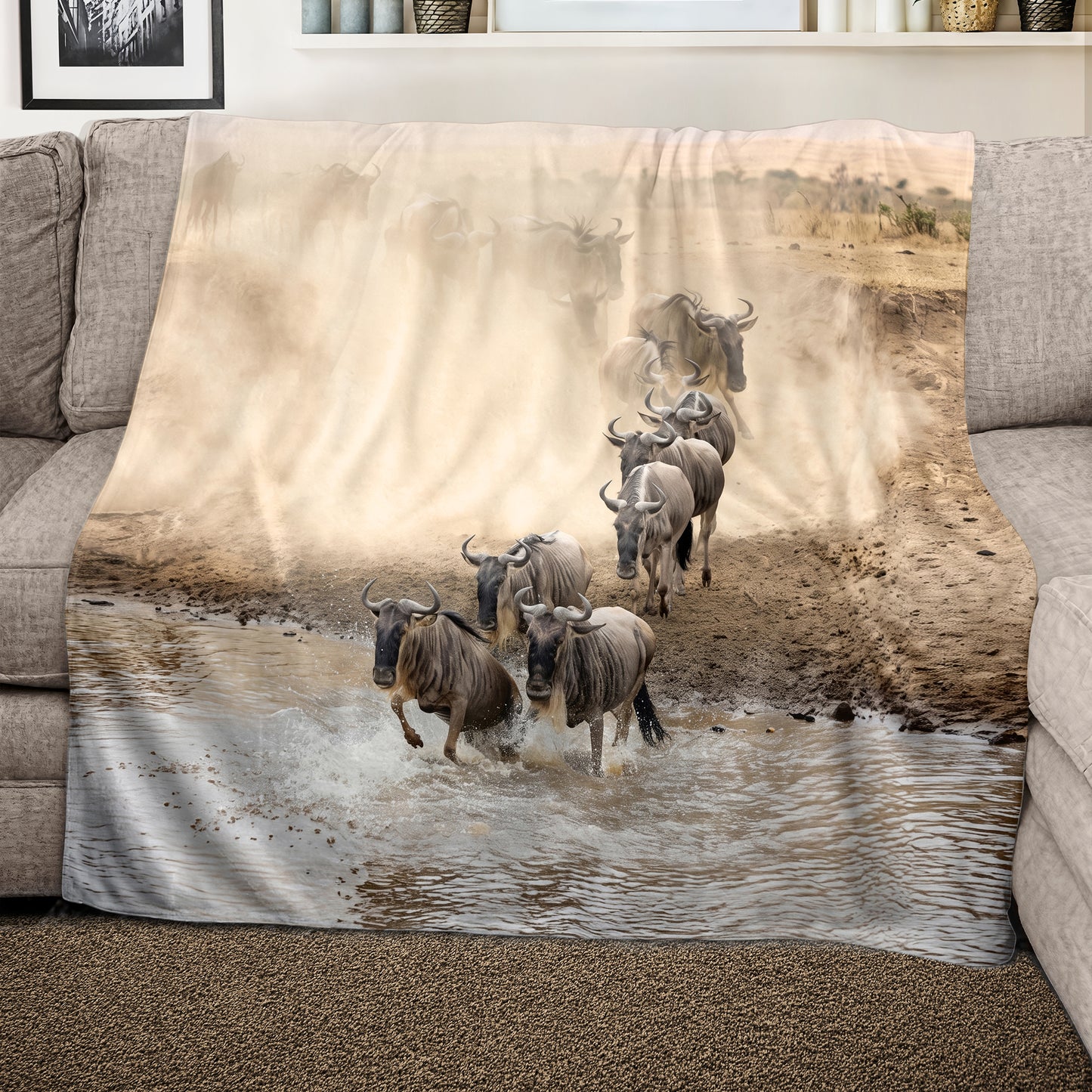 Wildlife Wildebeest Stampede Light Weight Fleece Blanket
