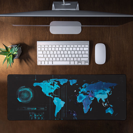 World Map in Blue Desk Pad