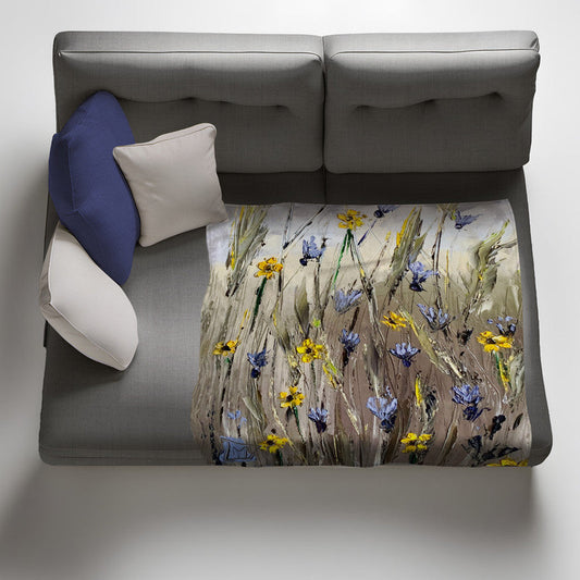 Yellow field Light weightFleece Blanket By Juanette Menderoi