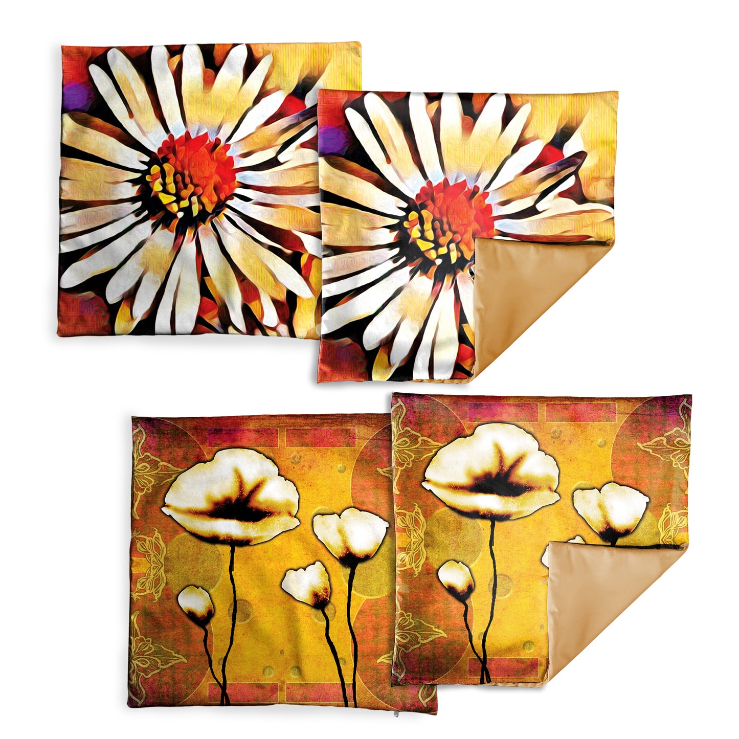 Orange Floral Painted Luxury Scatter Covers (Set of 4)
