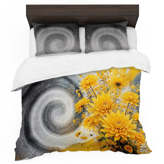 Yellow Dahlias Vortex Painting Duvet Cover Set