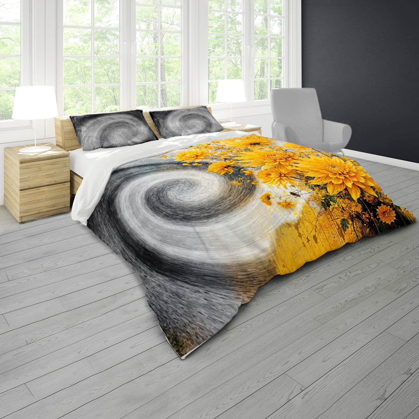 Yellow Dahlias Vortex Painting Duvet Cover Set