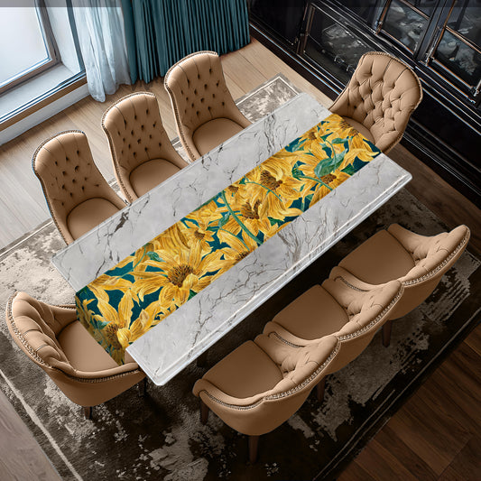 Yellow Flowers on Blue Table Runner By Mark van Vuuren