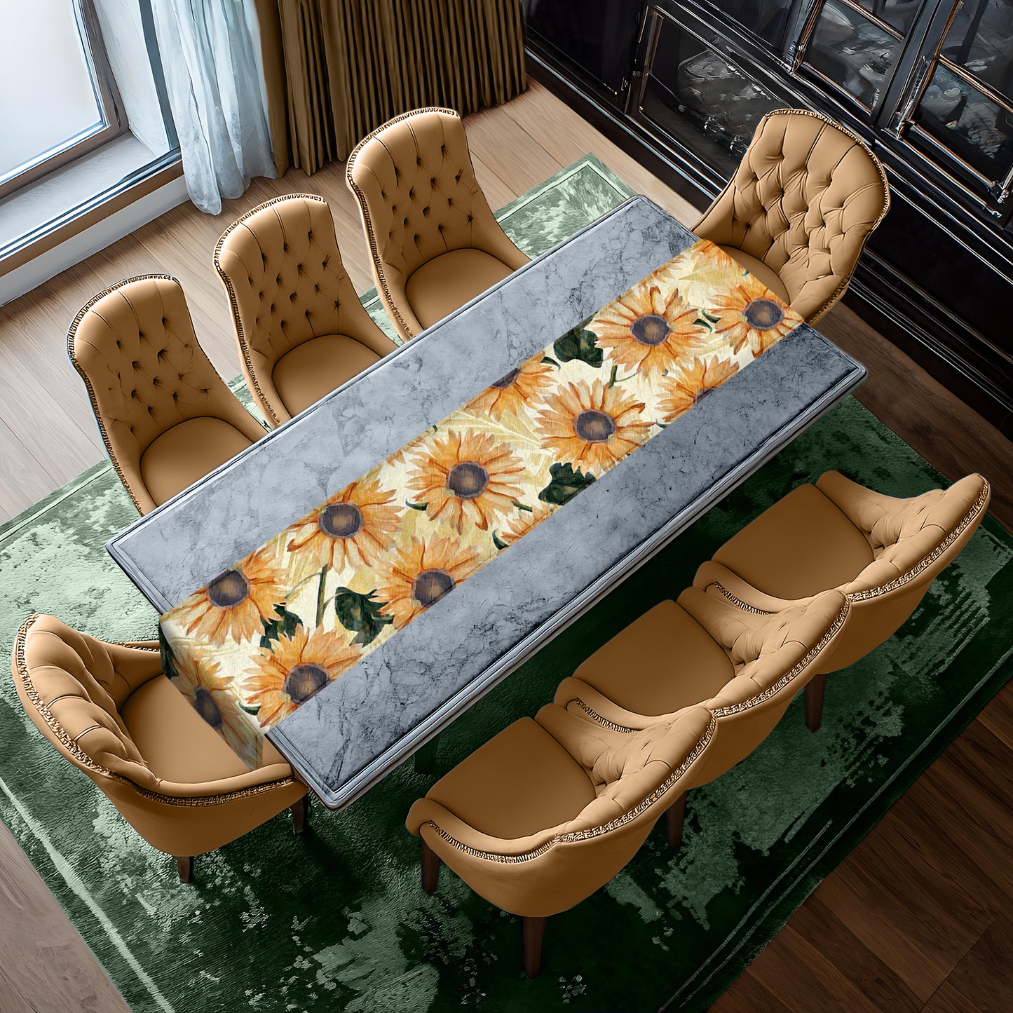 Yellow Flowers on White Table Runner By Mark van Vuuren