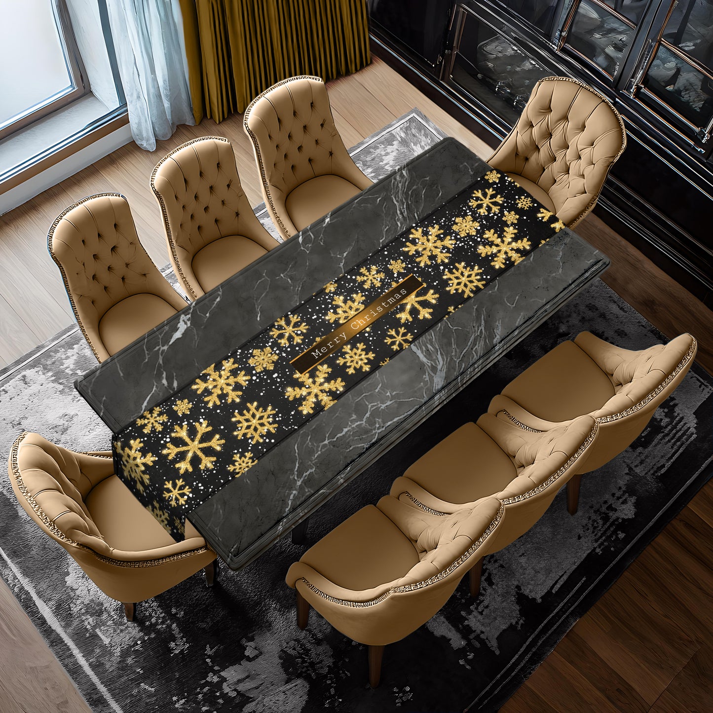 Yellow Snow Flakes Christmas Table  Runner
