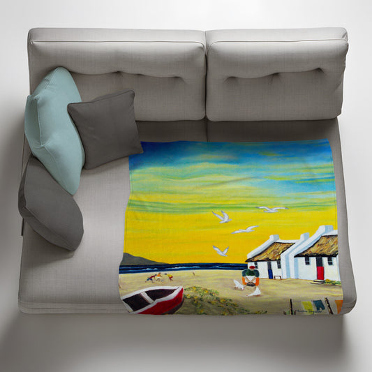 Yellow Sunset Light Weight Fleece Blanket by Marthie Potgieter