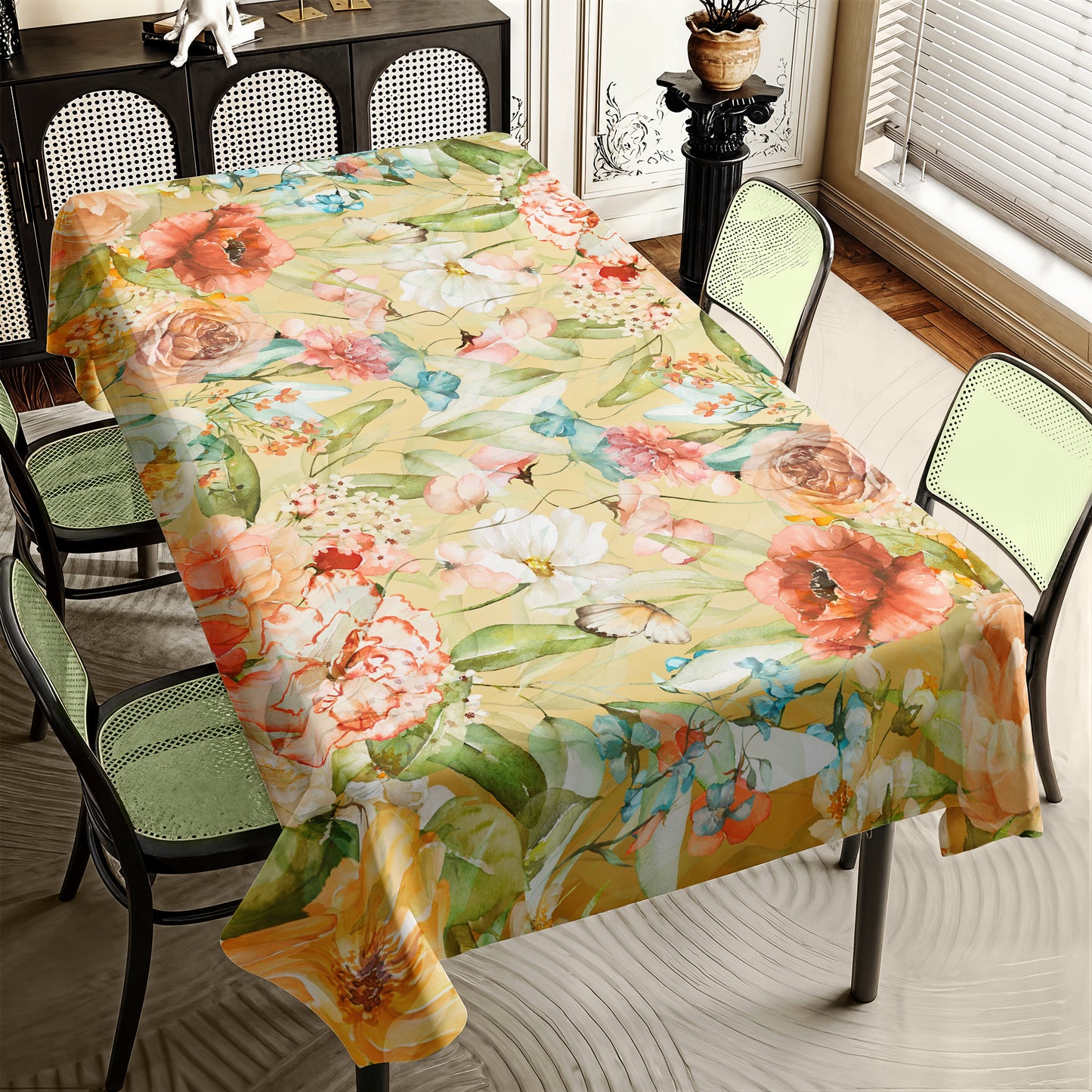 Yellow Tone Flower Pattern Rectangle Tablecloth by Mark van Vuuren